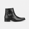 Black Leather Buckle Ankle Boot