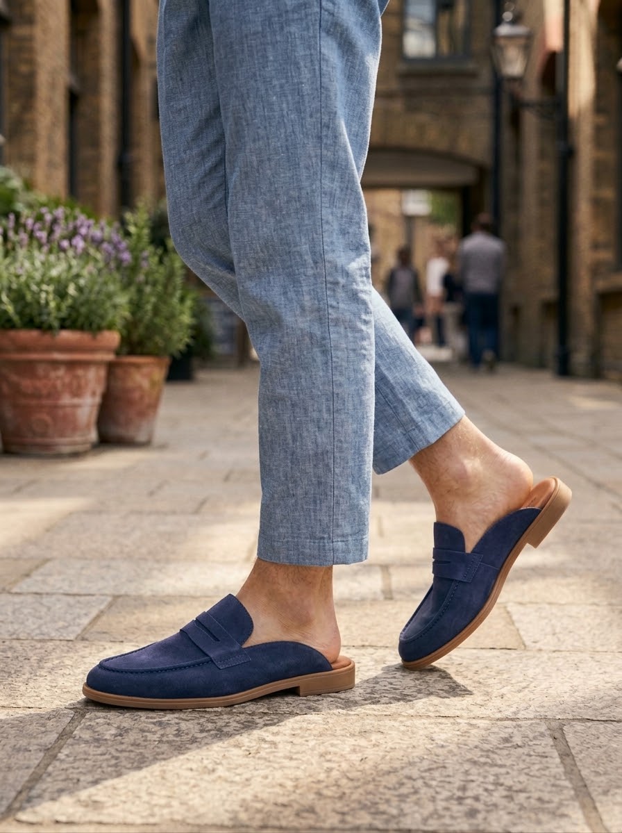 Vonta Blue Suede Men's Mule Loafers