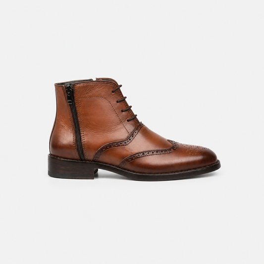 Brown Wingtip Brogue Dress Boot