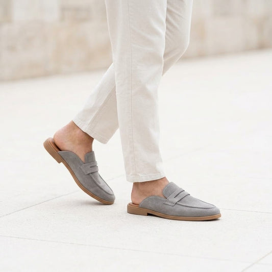 Vonta Grey Suede Men's Mule Loafers