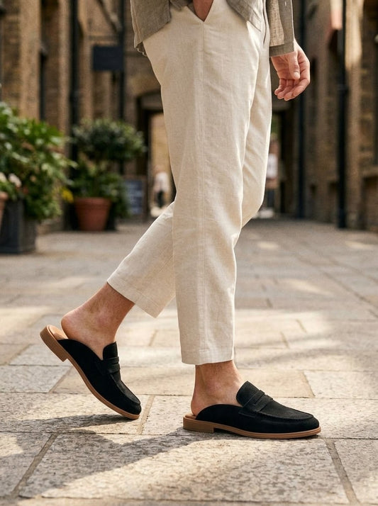 Vonta Black Suede Men's Mule Loafers