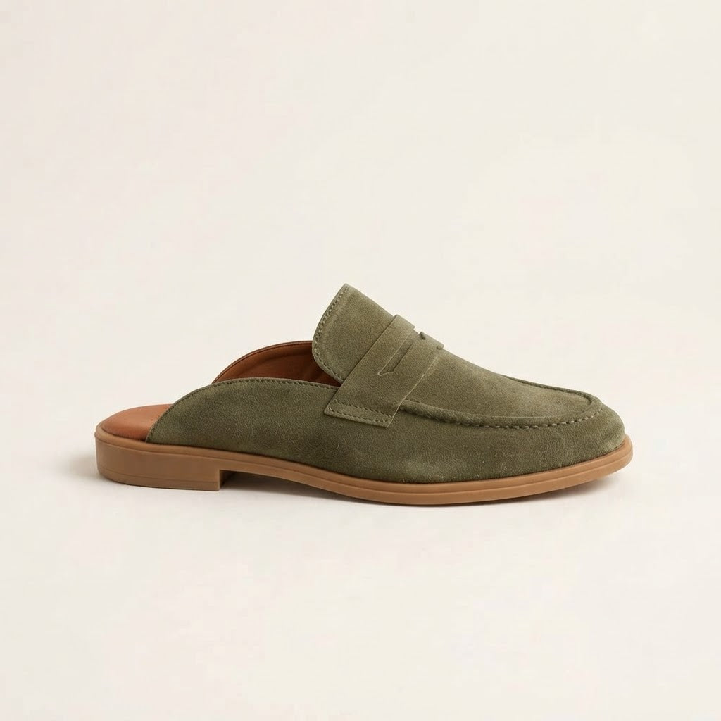 Vonta Olive Green Suede Men's Mule Loafers