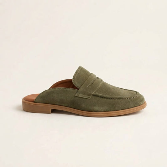 Vonta Olive Green Suede Men's Mule Loafers