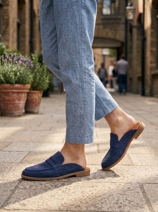 Vonta Blue Suede Men's Mule Loafers